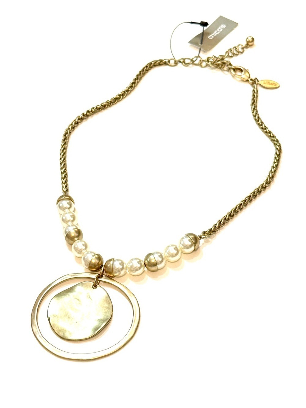 Chico’s Gold Pendant & Faux Pearl Statement Necklace | NWT - Picture 6 of 6